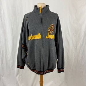 Akademiks Stadium Division Mens Knit Sweater Jacket L Gray Zip Front Excellent